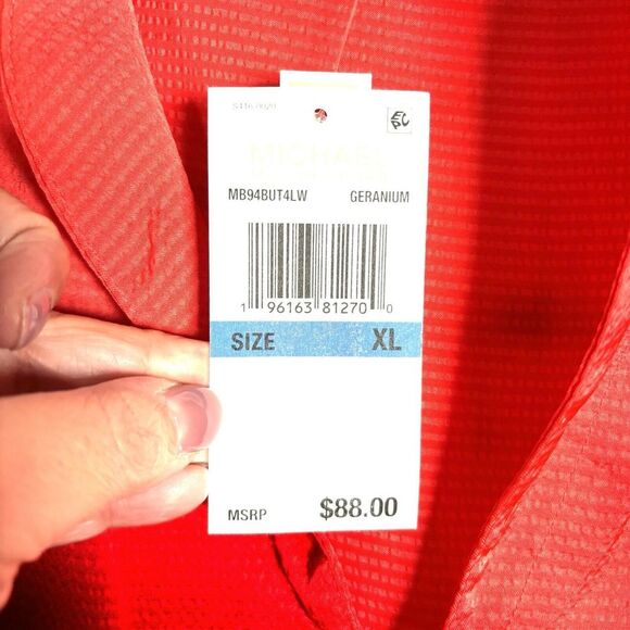 MICHAEL Michael Kors Solid Satin Tie Sleeve Split V-Neck Woven Blouse Size XL - Picture 12 of 13